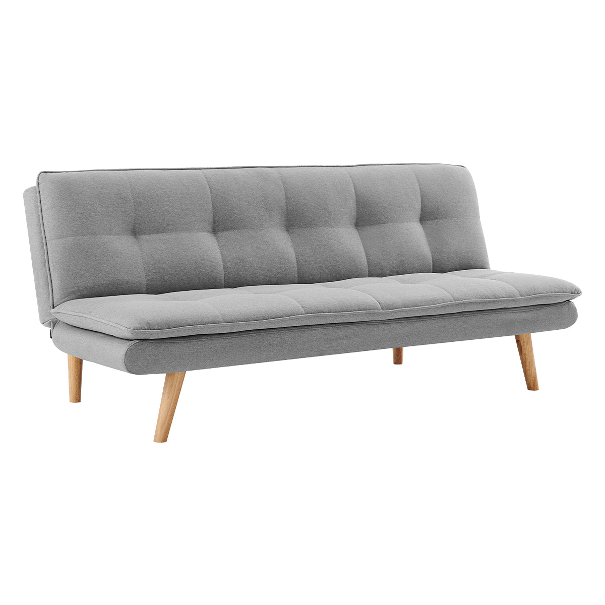 Light Grey Linen 3-Seater Sofa Bed with Wooden Legs