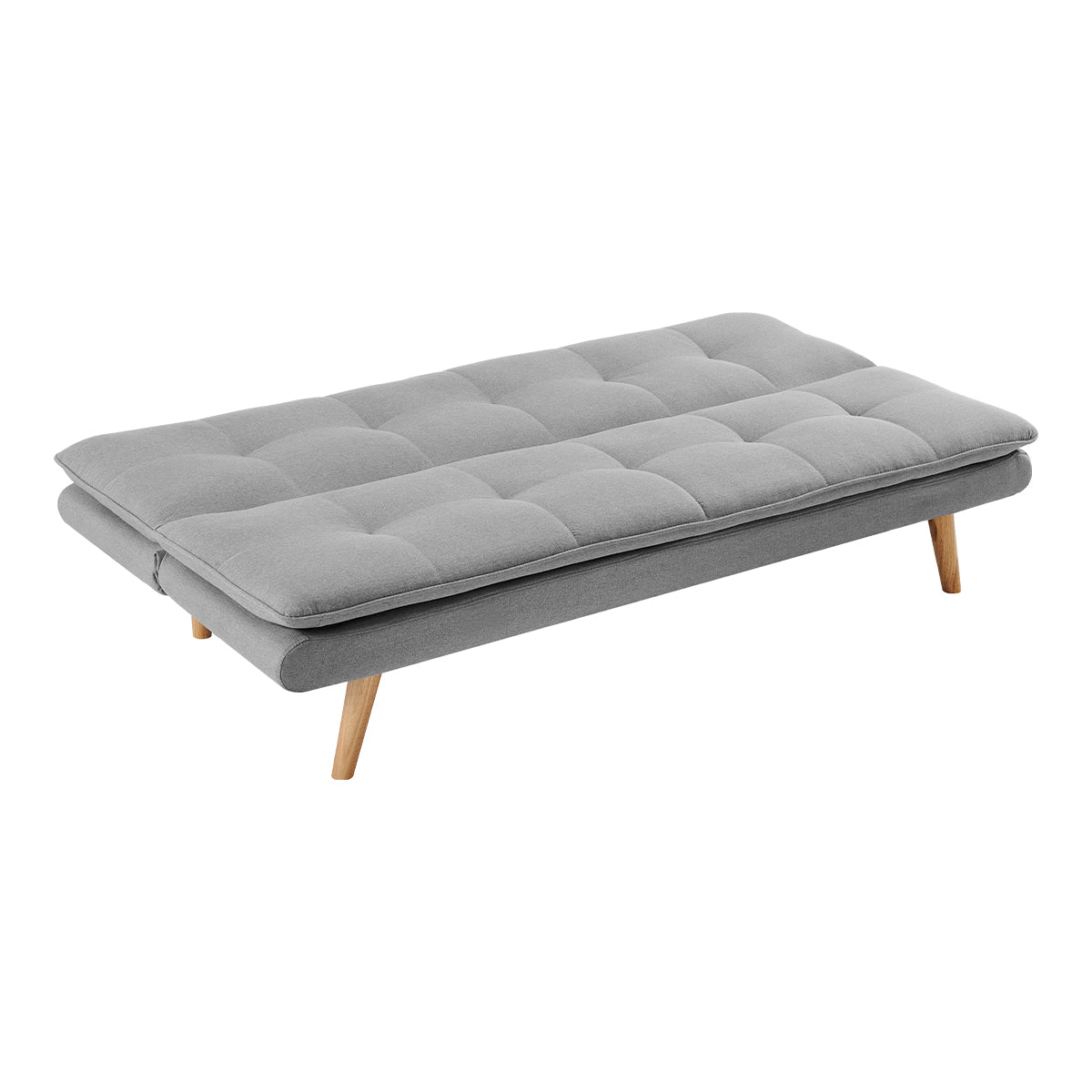 Light Grey Linen 3-Seater Sofa Bed with Wooden Legs