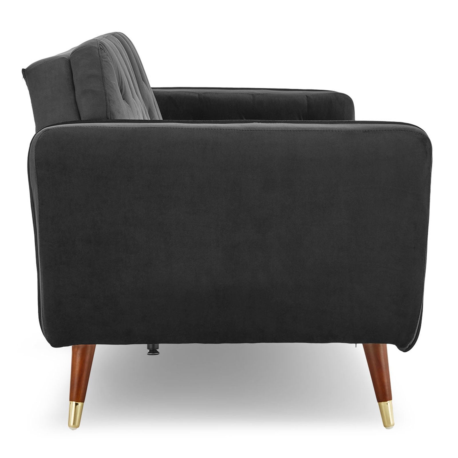 Black Faux Velvet Sofa Bed Couch, Tufted, Wood Frame