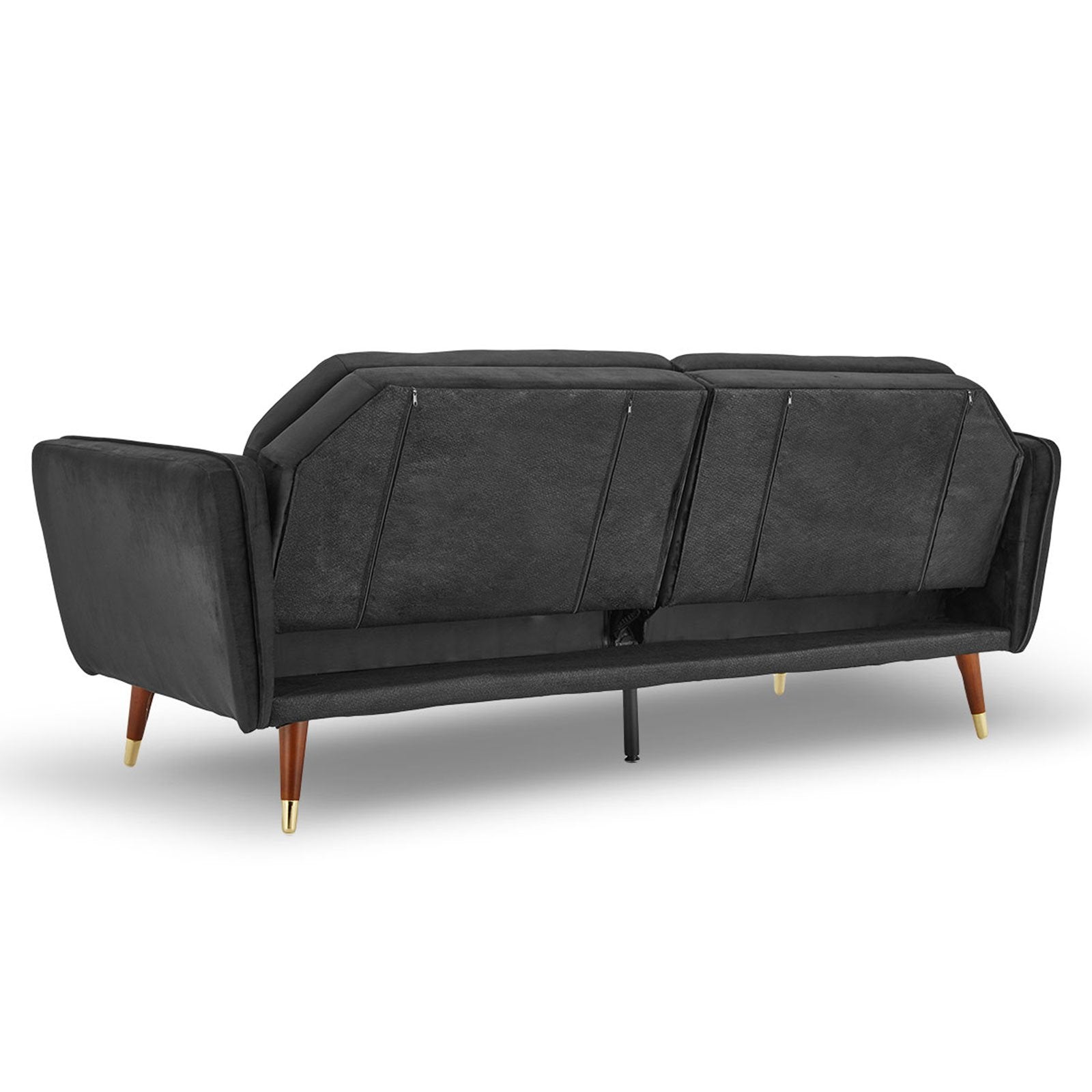 Black Faux Velvet Sofa Bed Couch, Tufted, Wood Frame