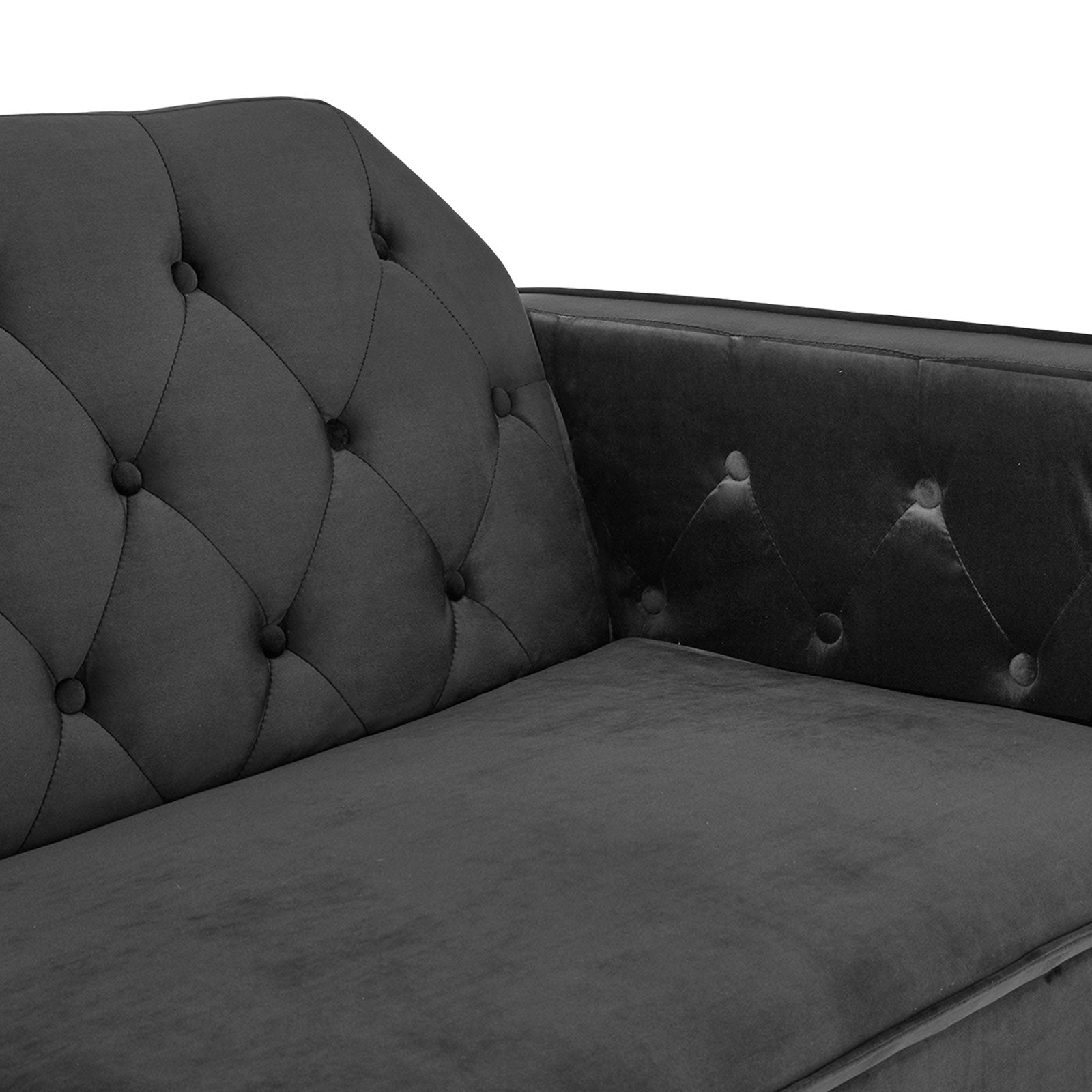 Black Faux Velvet Sofa Bed Couch, Tufted, Wood Frame