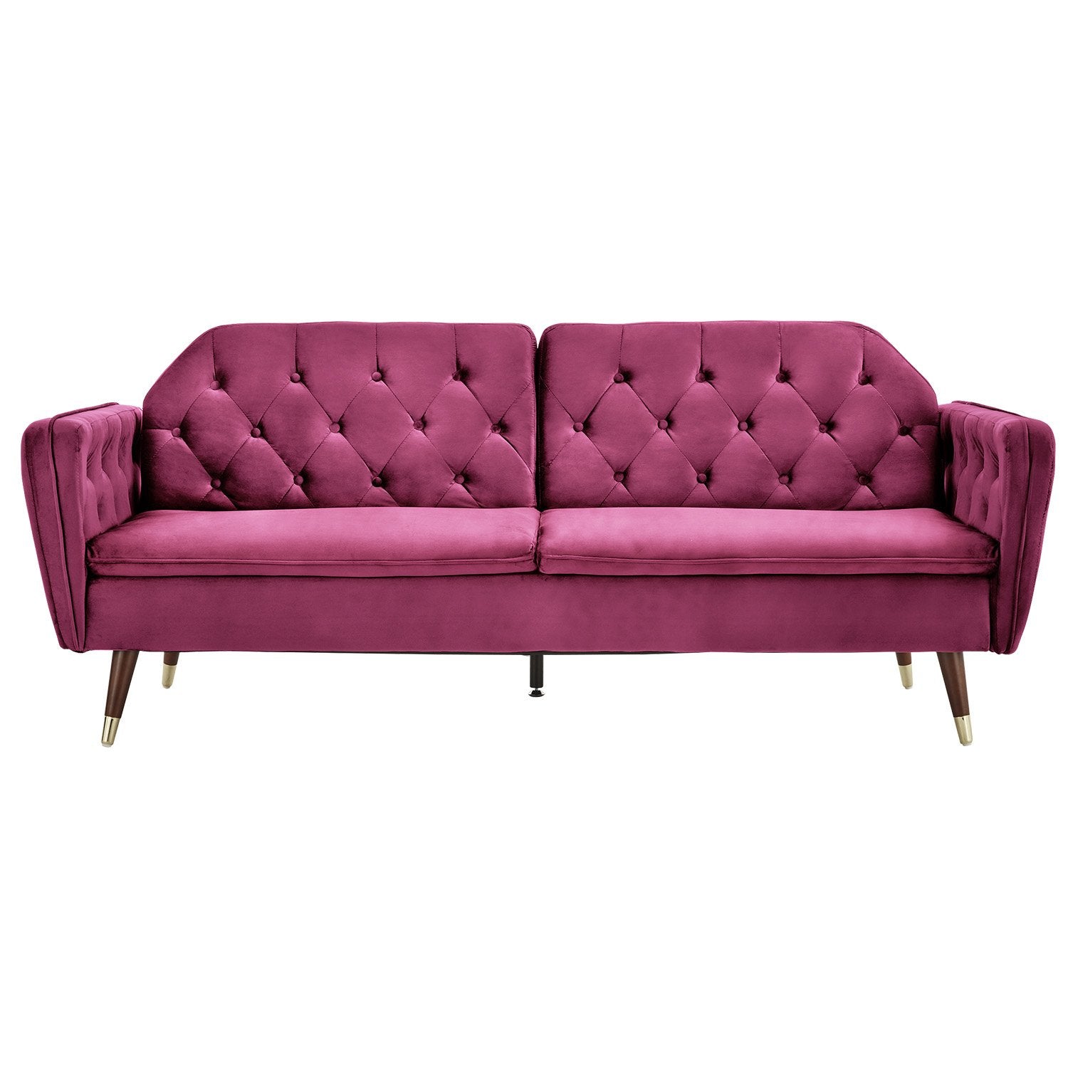 Burgundy Faux Velvet Tufted Sofa Bed, Wooden Frame