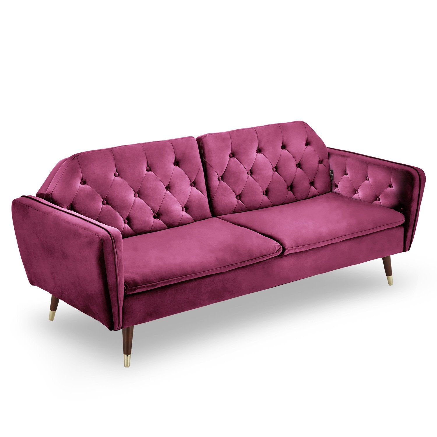 Burgundy Faux Velvet Tufted Sofa Bed, Wooden Frame