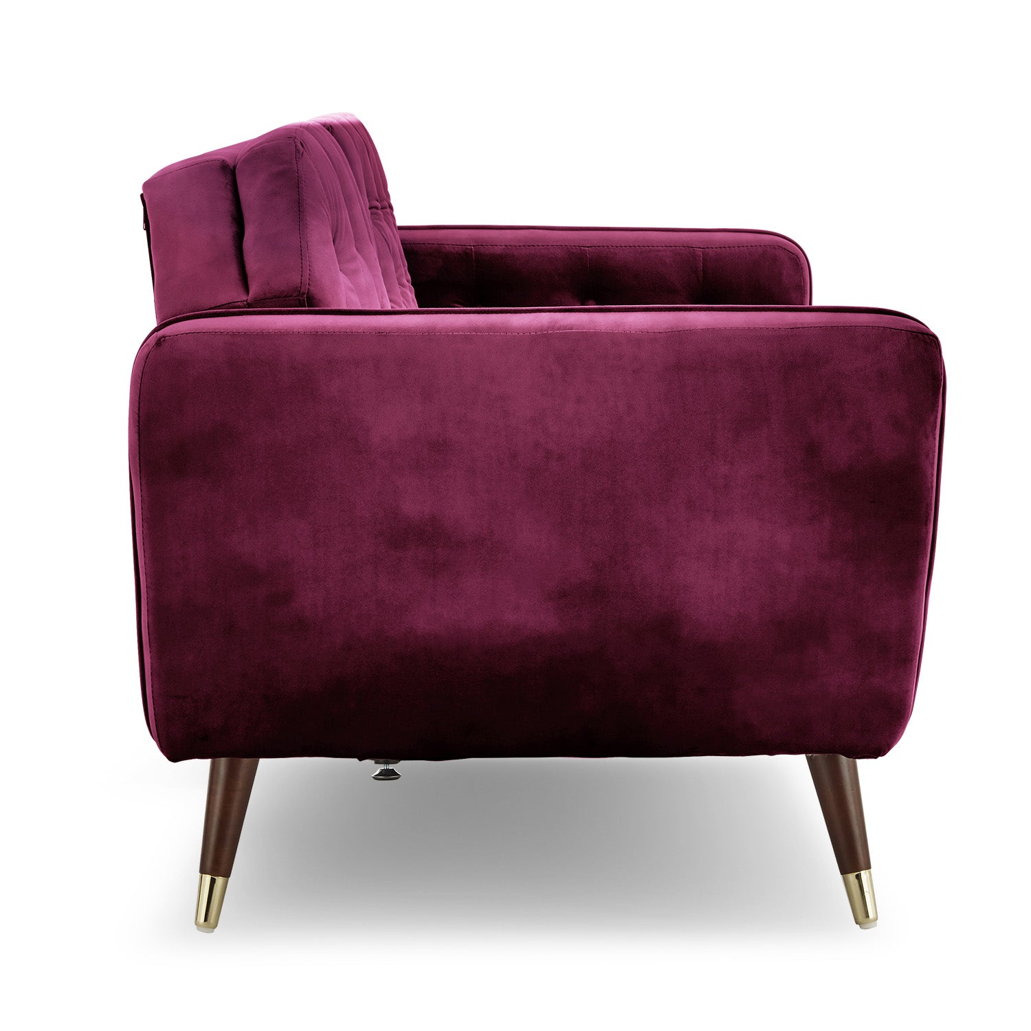 Burgundy Faux Velvet Tufted Sofa Bed, Wooden Frame