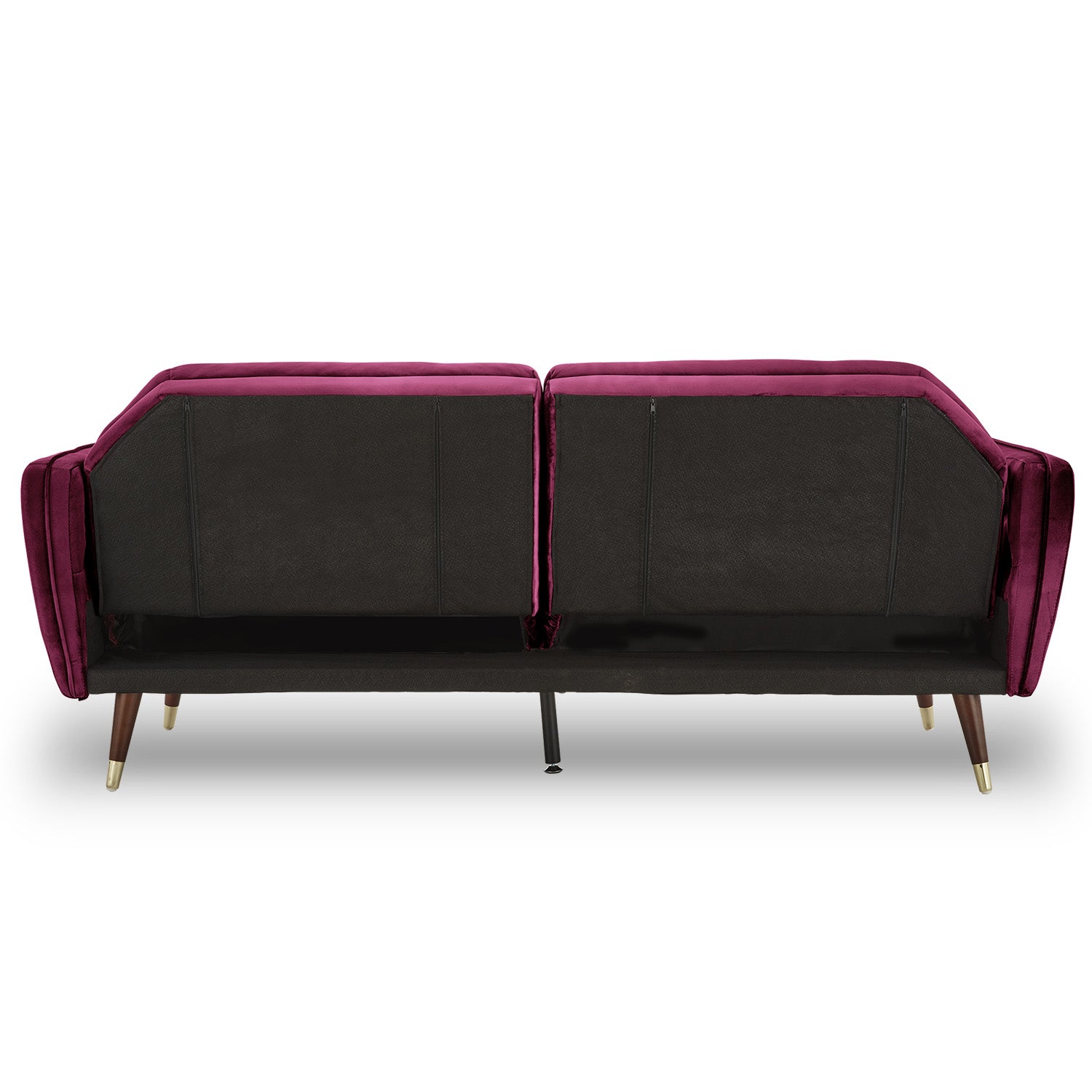 Burgundy Faux Velvet Tufted Sofa Bed, Wooden Frame