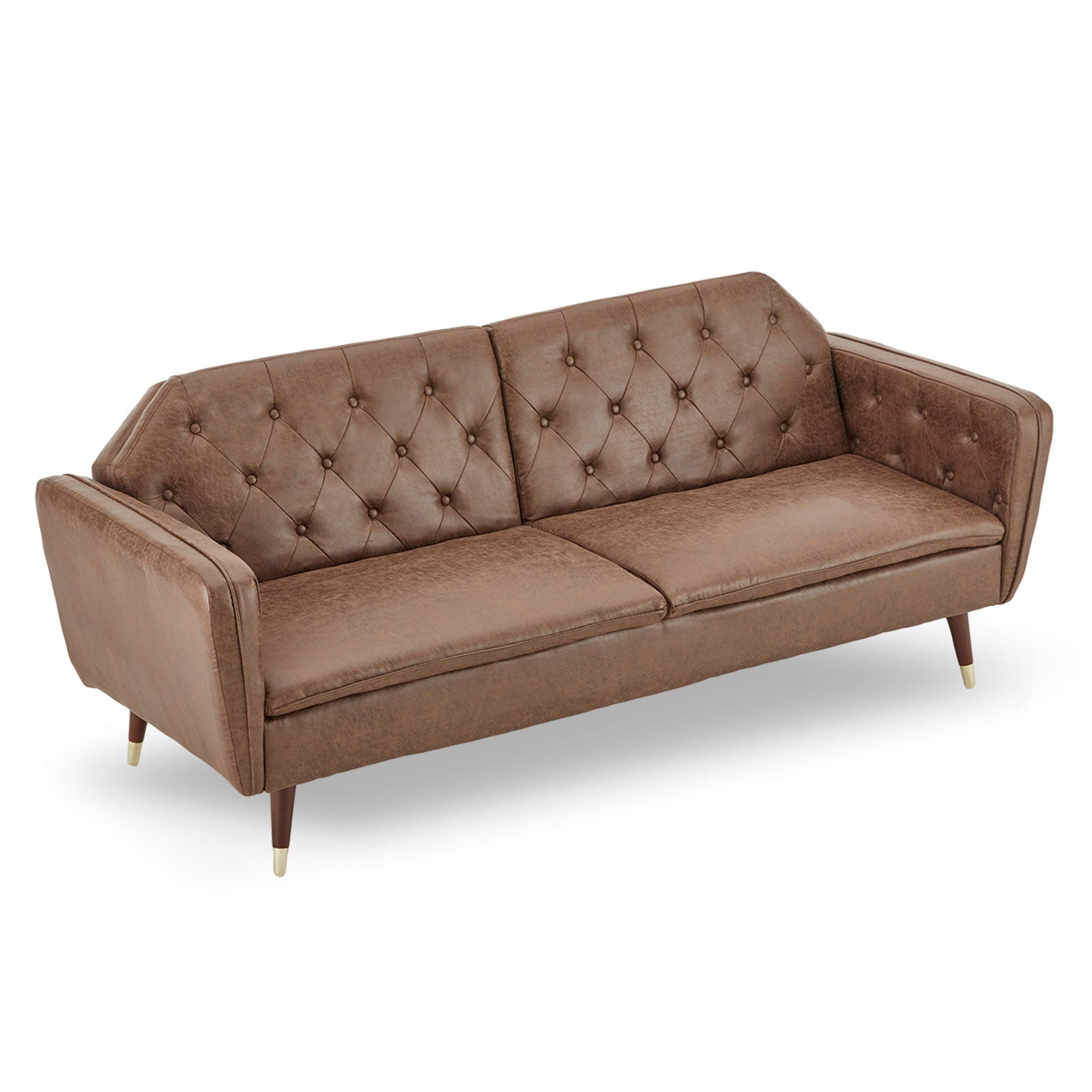 Faux Velvet Tufted Sofa Bed, Wooden Frame, Brown - Sarantino