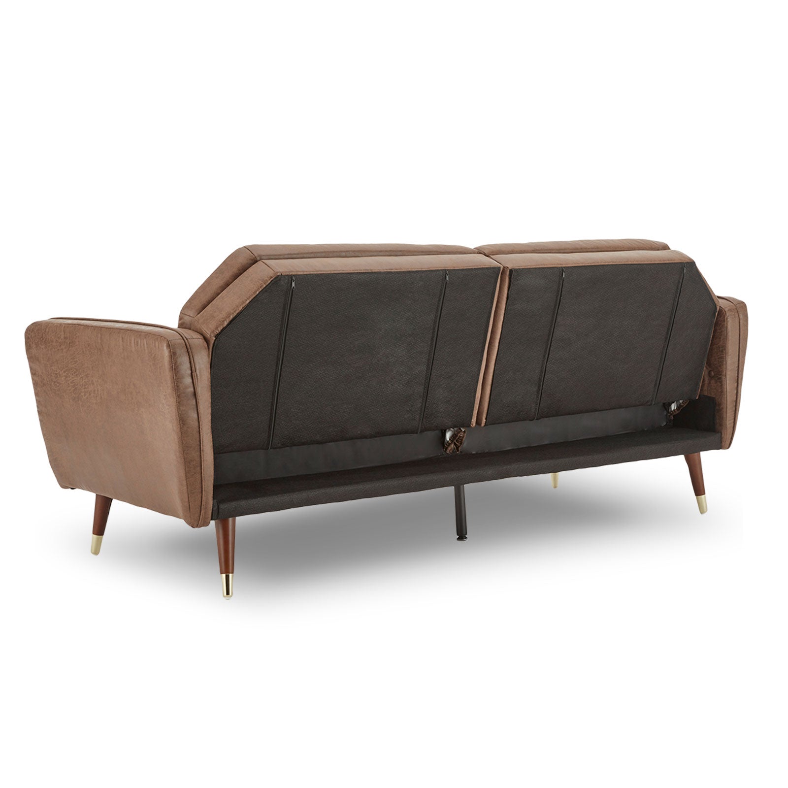 Faux Velvet Tufted Sofa Bed, Wooden Frame, Brown - Sarantino