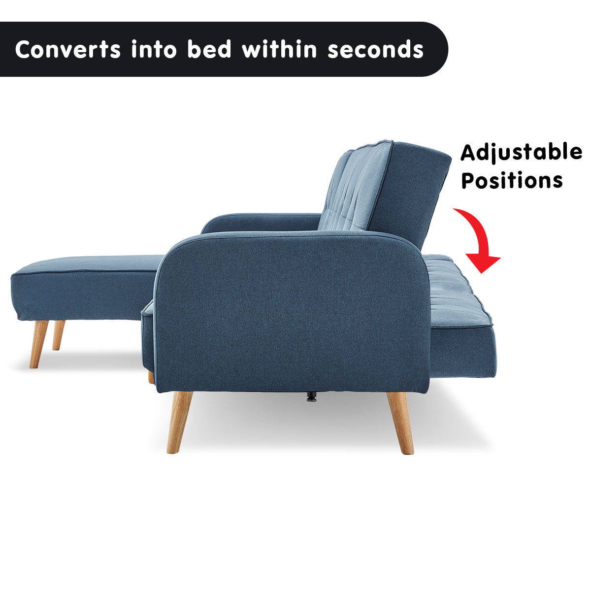 Adjustable 3-Seater Corner Sofa Bed, Chaise, Linen - Sarantino