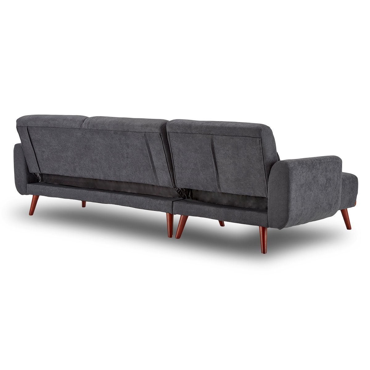 Faux Velvet Sofa Bed with Chaise, Dark Grey, High-Density Foam, Sarantino