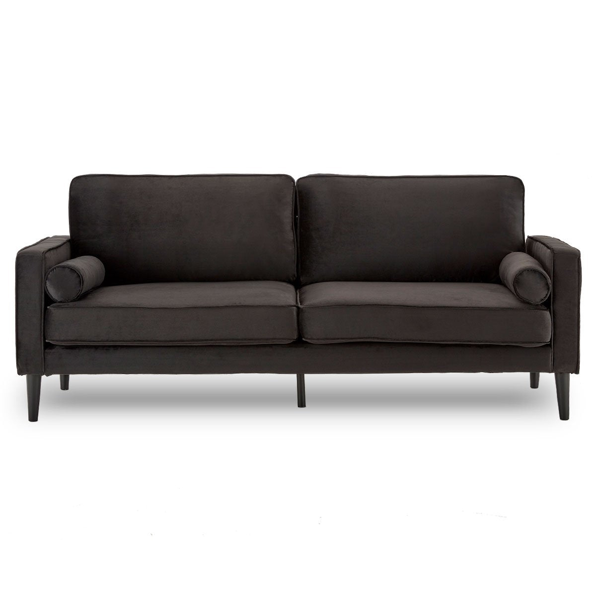 Black Faux Velvet Sofa Bed Couch with Wooden Frame - Sarantino