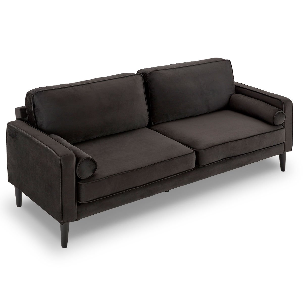 Black Faux Velvet Sofa Bed Couch with Wooden Frame - Sarantino