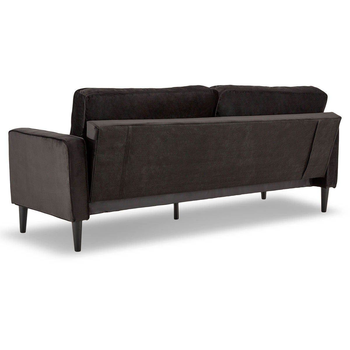 Black Faux Velvet Sofa Bed Couch with Wooden Frame - Sarantino