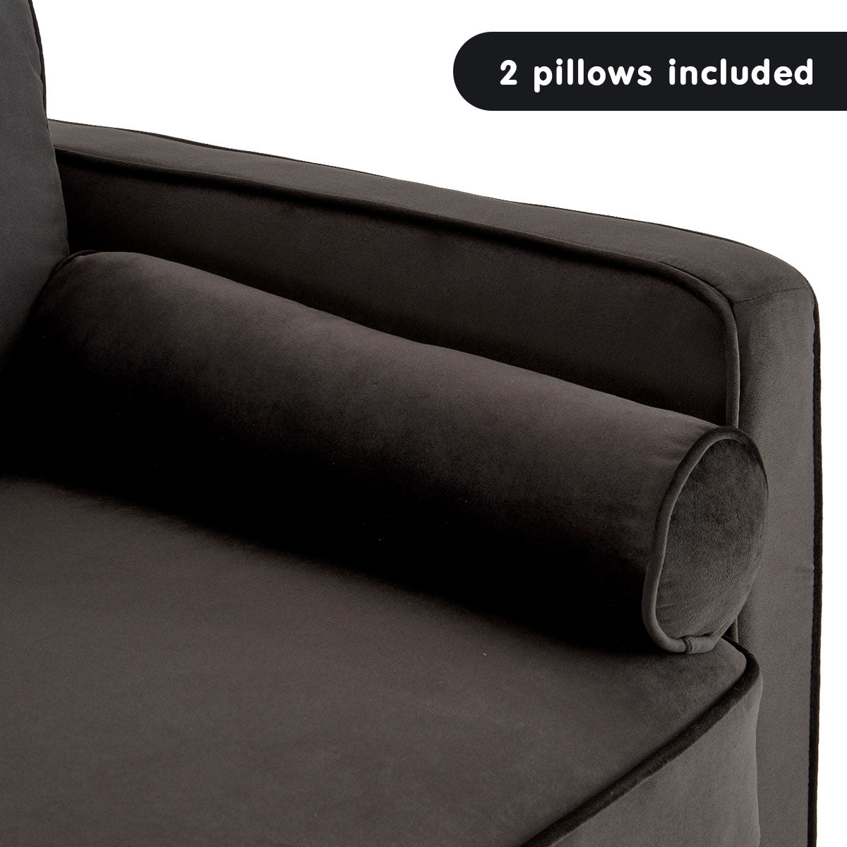 Black Faux Velvet Sofa Bed Couch with Wooden Frame - Sarantino