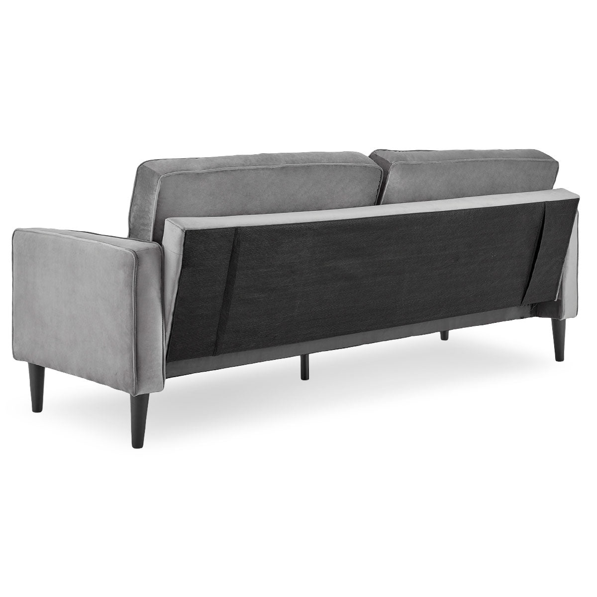 Faux Velvet Sofa Bed, Wooden Frame, Space-Saving, Grey