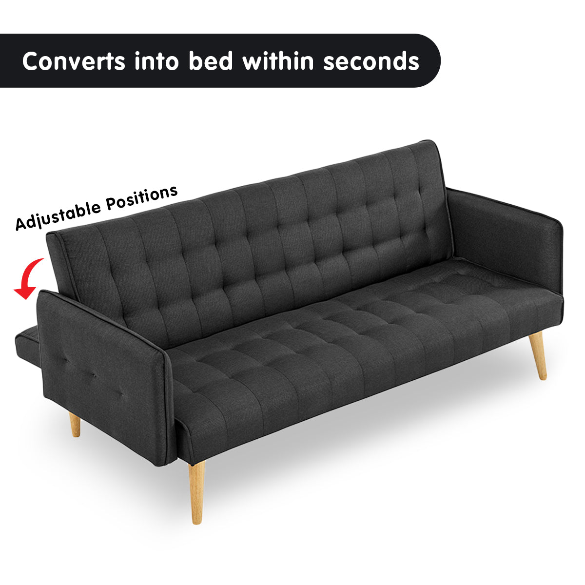 Modular 3-Seater Linen Sofa Bed, Adjustable Backrest