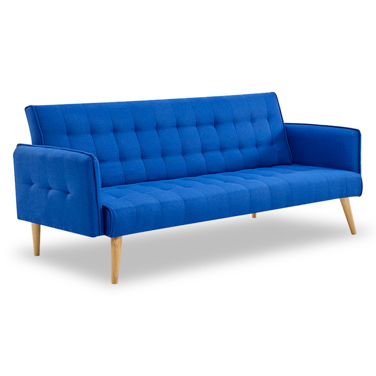 Blue Linen Modular 3-Seater Sofa Bed with Wooden Frame