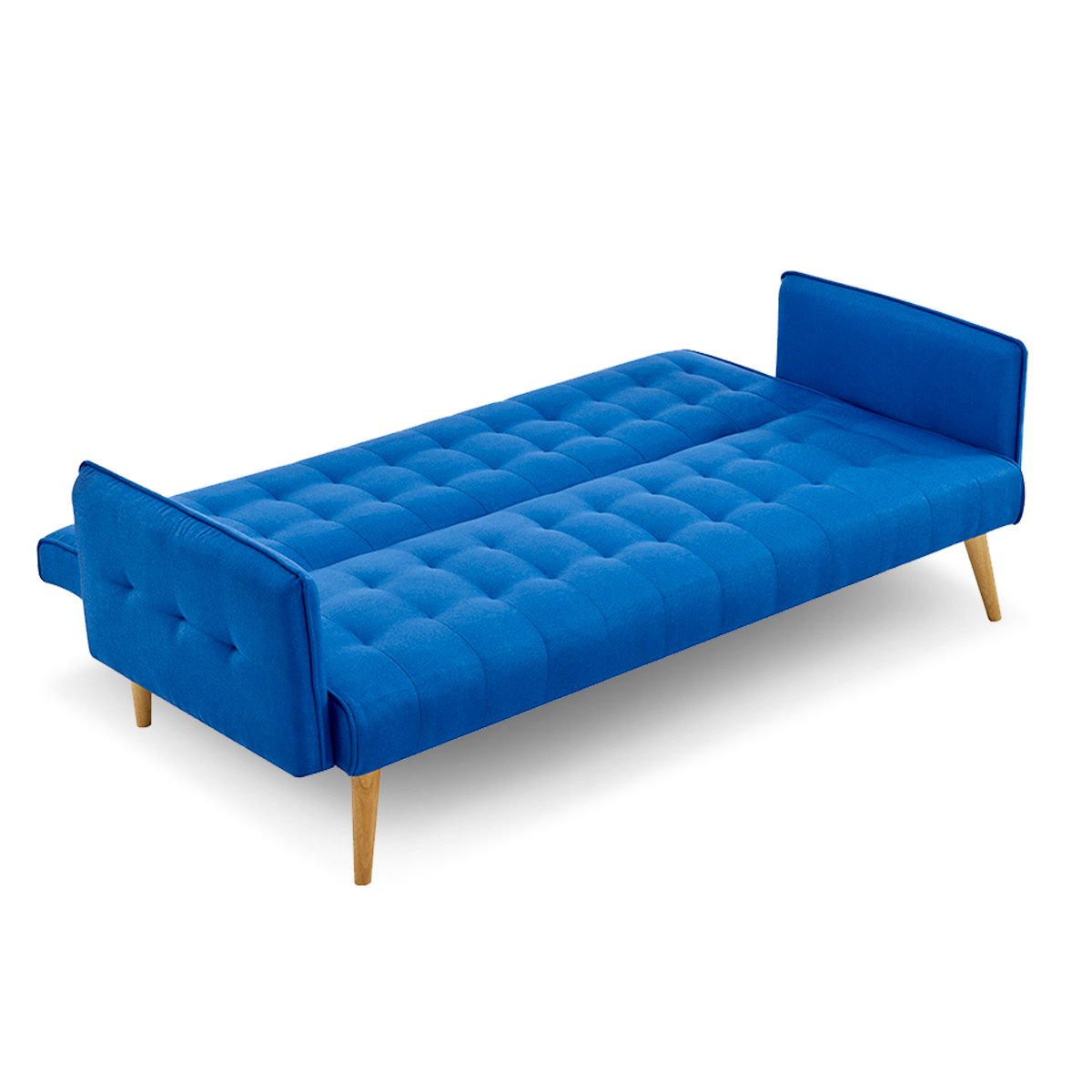 Blue Linen Modular 3-Seater Sofa Bed with Wooden Frame