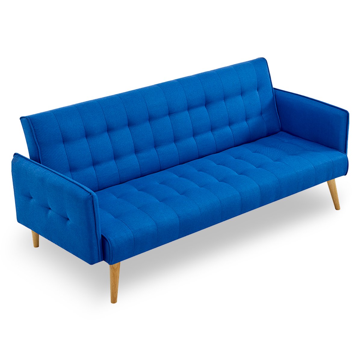 Blue Linen Modular 3-Seater Sofa Bed with Wooden Frame