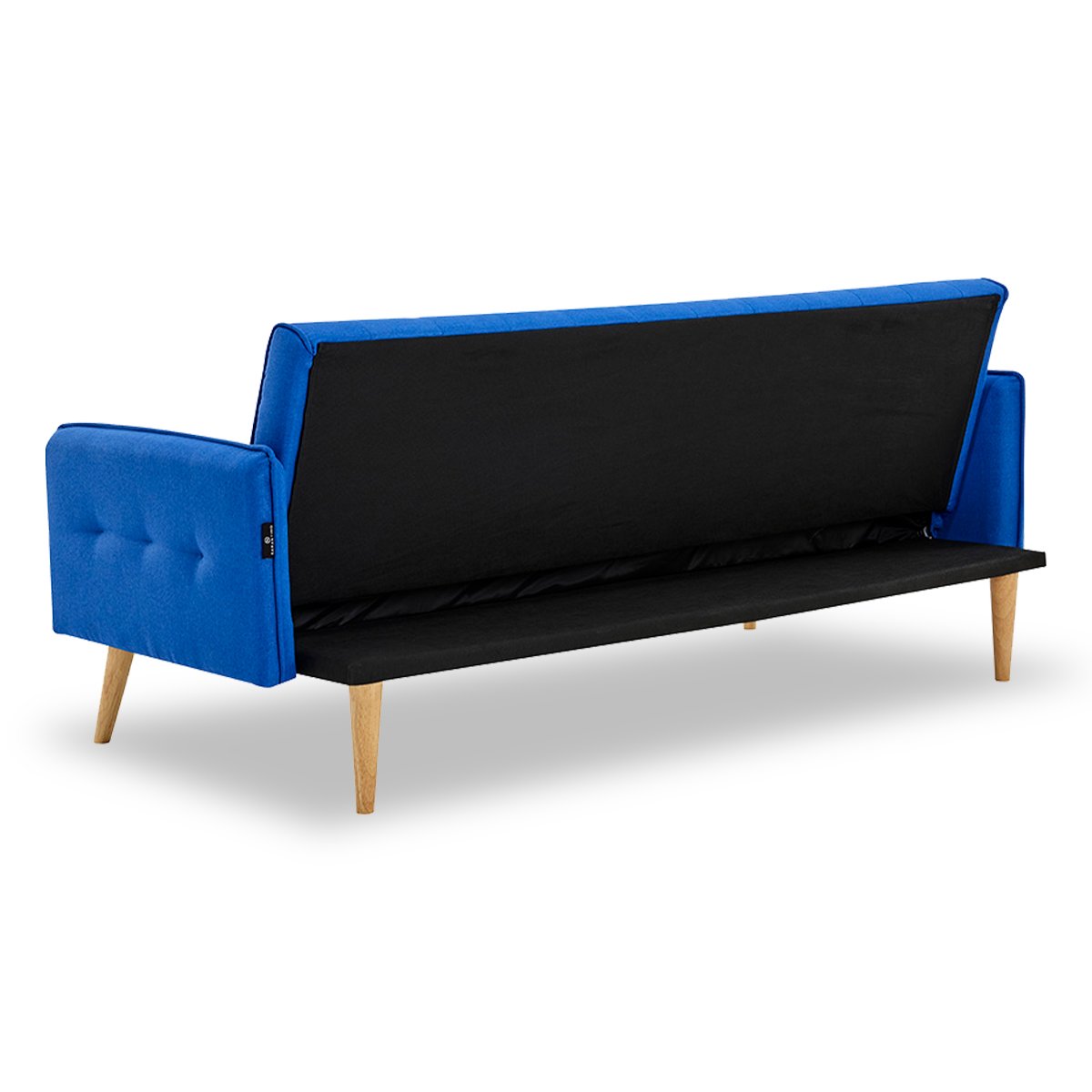 Blue Linen Modular 3-Seater Sofa Bed with Wooden Frame