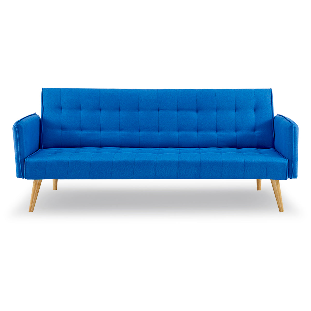 Blue Linen Modular 3-Seater Sofa Bed with Wooden Frame