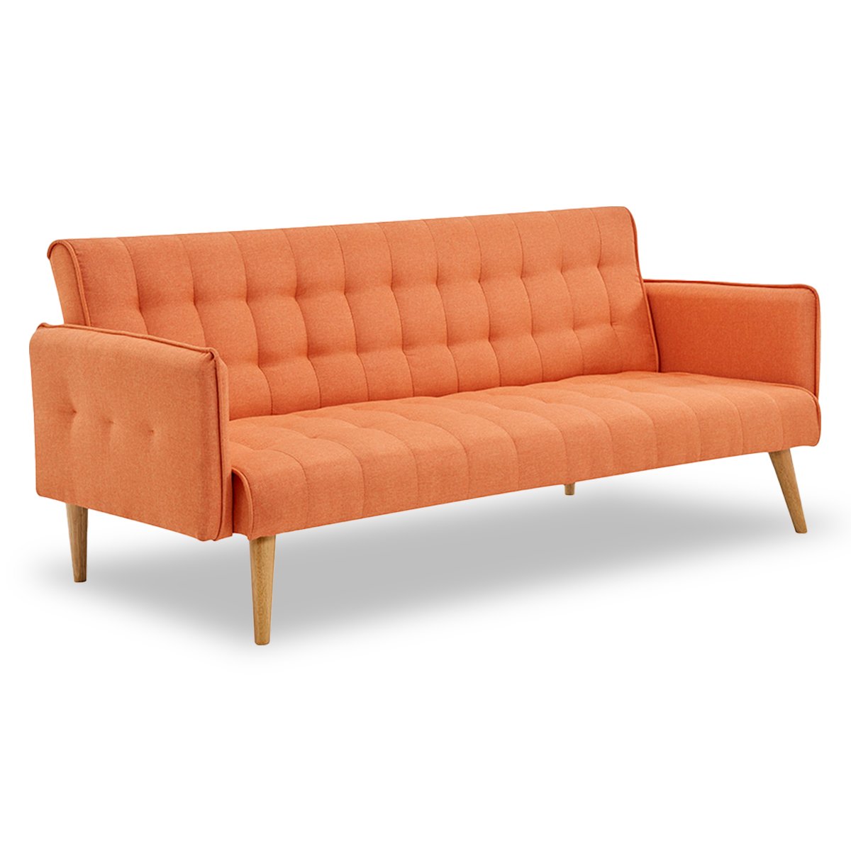 Linen Fabric 3-Seater Sofa Bed, Adjustable Orange - Sarantino