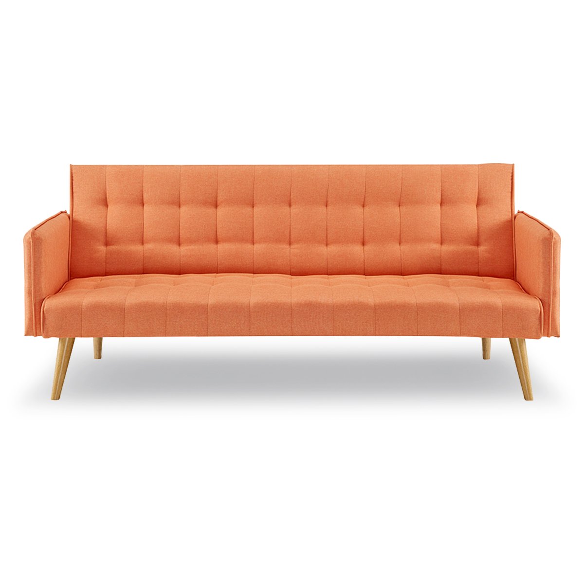 Linen Fabric 3-Seater Sofa Bed, Adjustable Orange - Sarantino