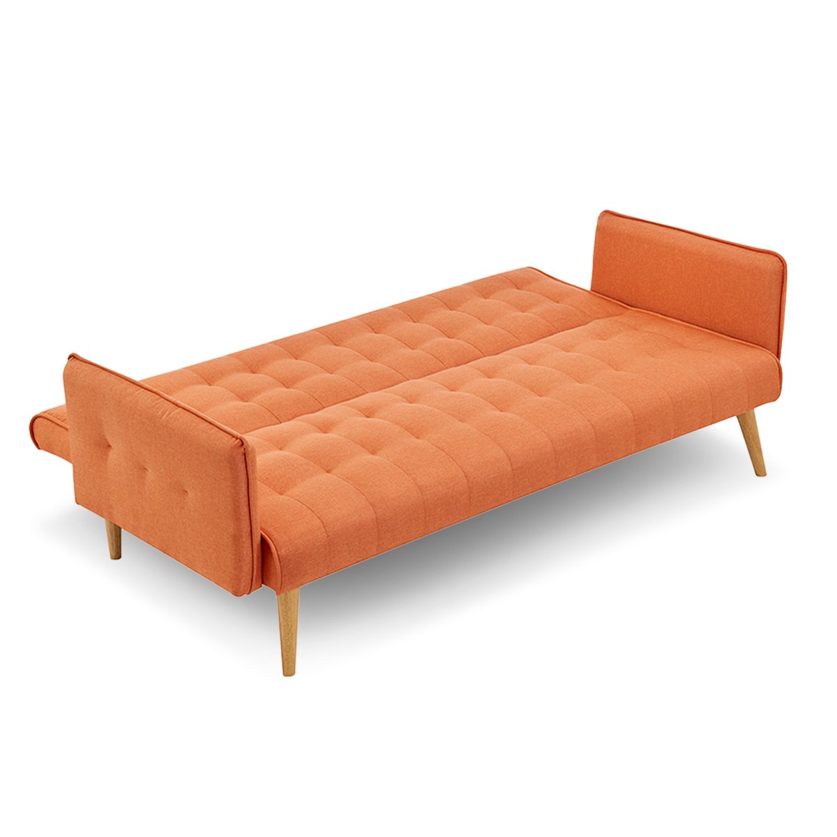 Linen Fabric 3-Seater Sofa Bed, Adjustable Orange - Sarantino