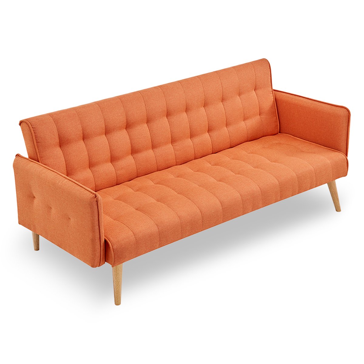 Linen Fabric 3-Seater Sofa Bed, Adjustable Orange - Sarantino