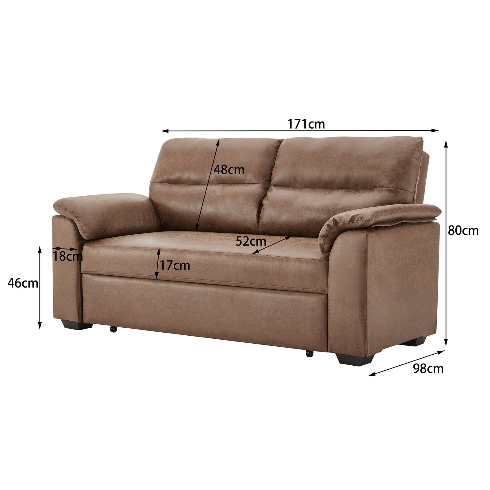 Distressed Fabric Sofa Bed Couch with Adjustable Backrest