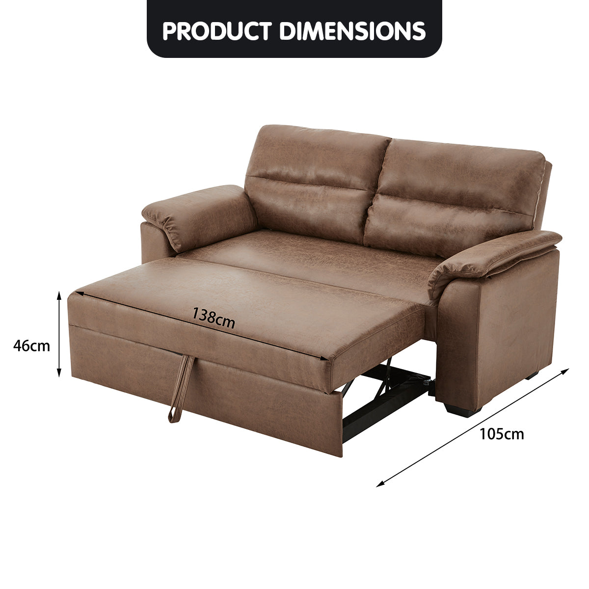 Distressed Fabric Sofa Bed Couch with Adjustable Backrest