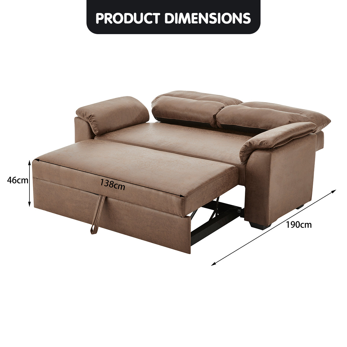 Distressed Fabric Sofa Bed Couch with Adjustable Backrest