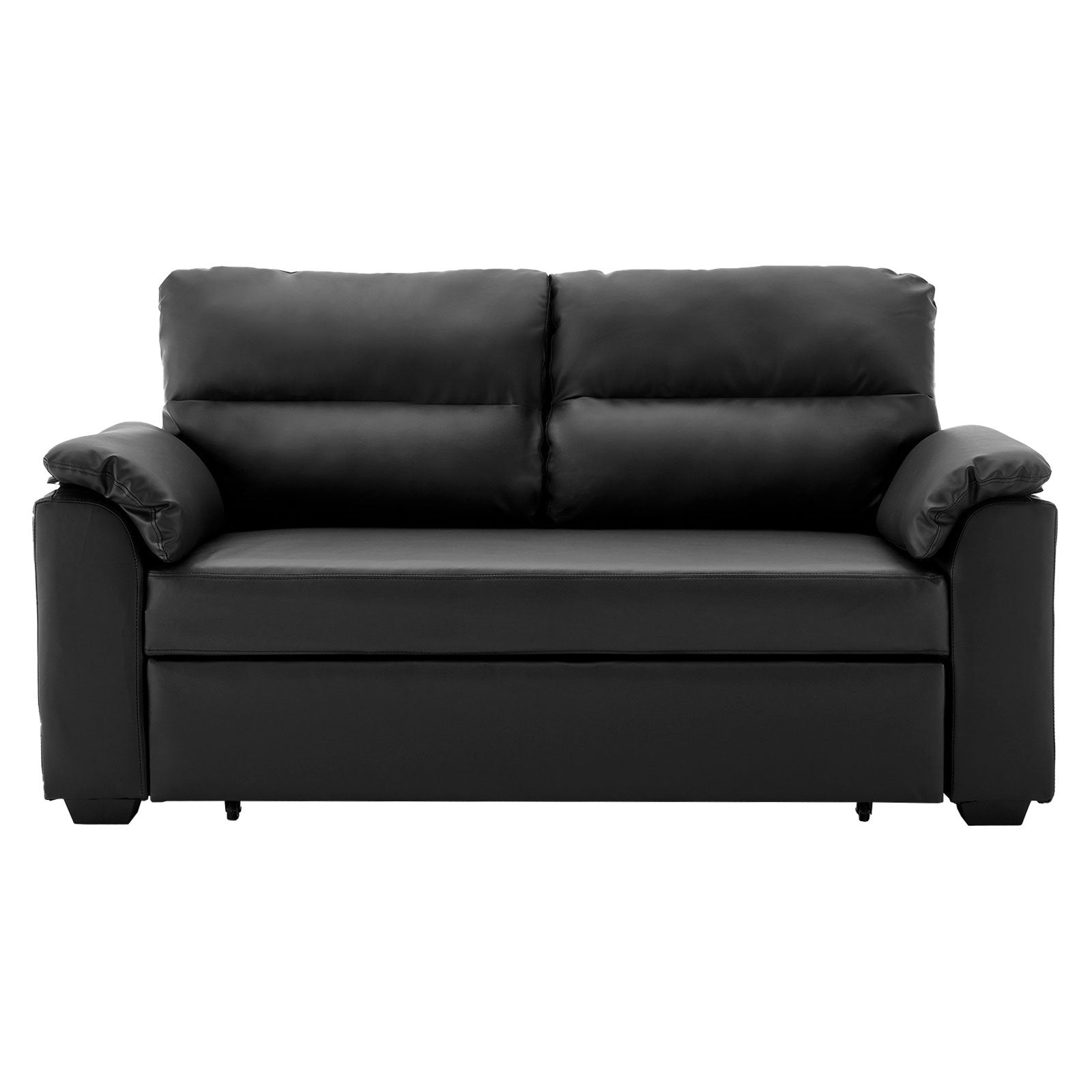 Black Faux Leather Sofa Bed with Extra Cushioning