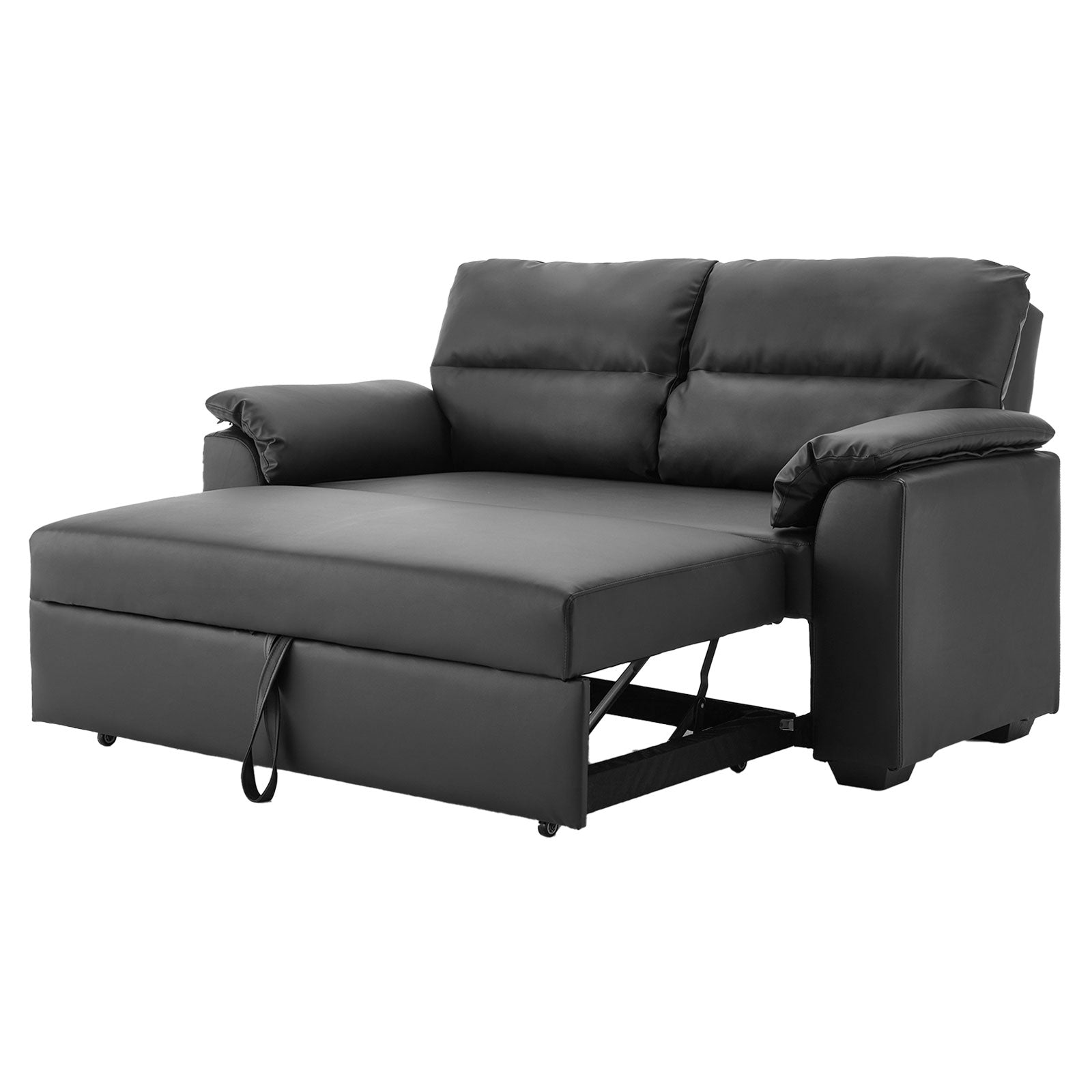 Black Faux Leather Sofa Bed with Extra Cushioning