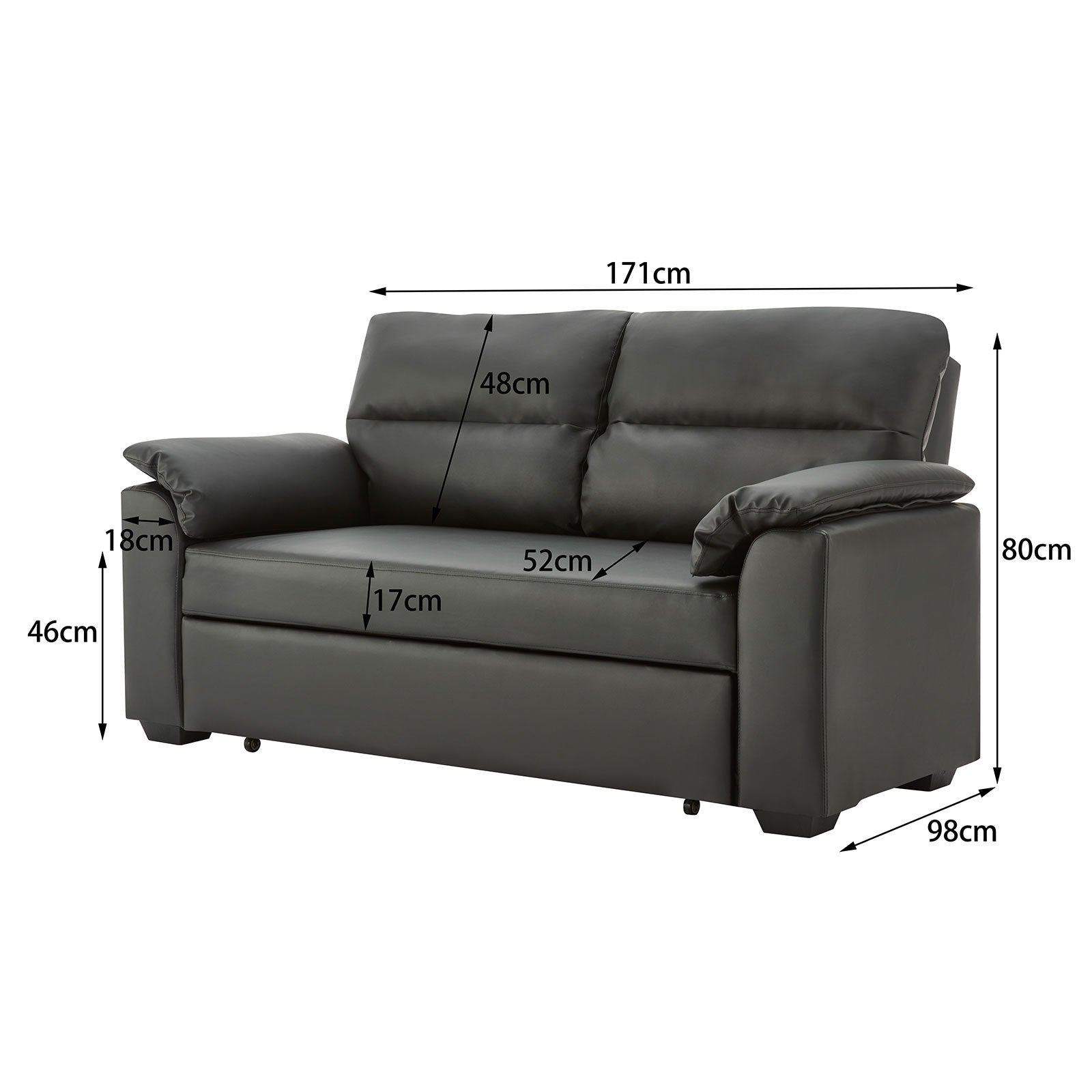 Black Faux Leather Sofa Bed with Extra Cushioning