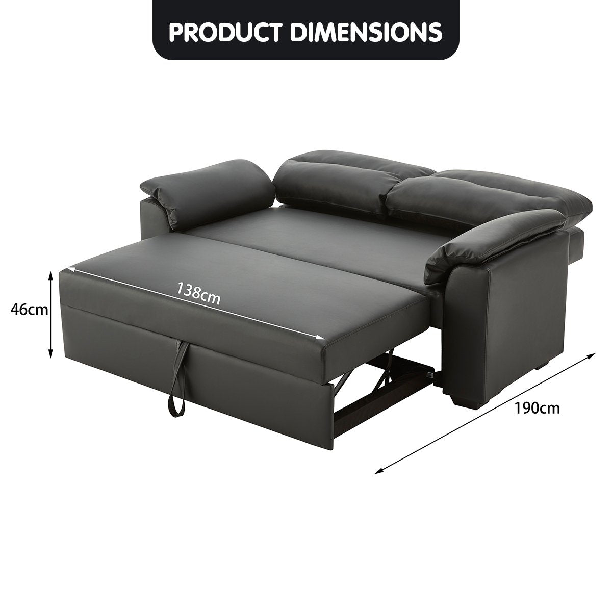 Black Faux Leather Sofa Bed with Extra Cushioning