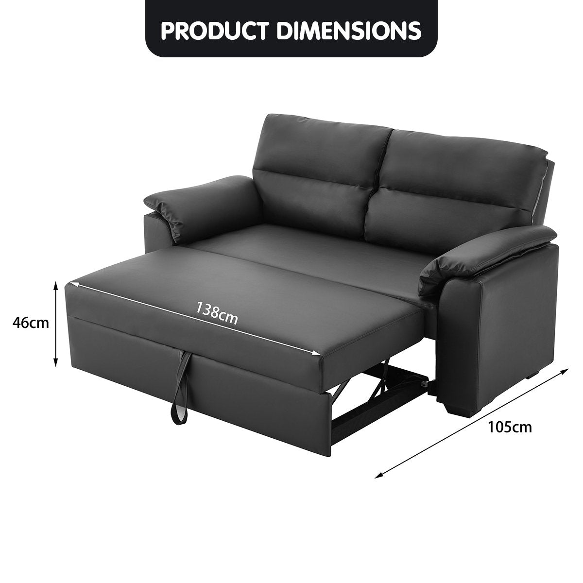 Black Faux Leather Sofa Bed with Extra Cushioning