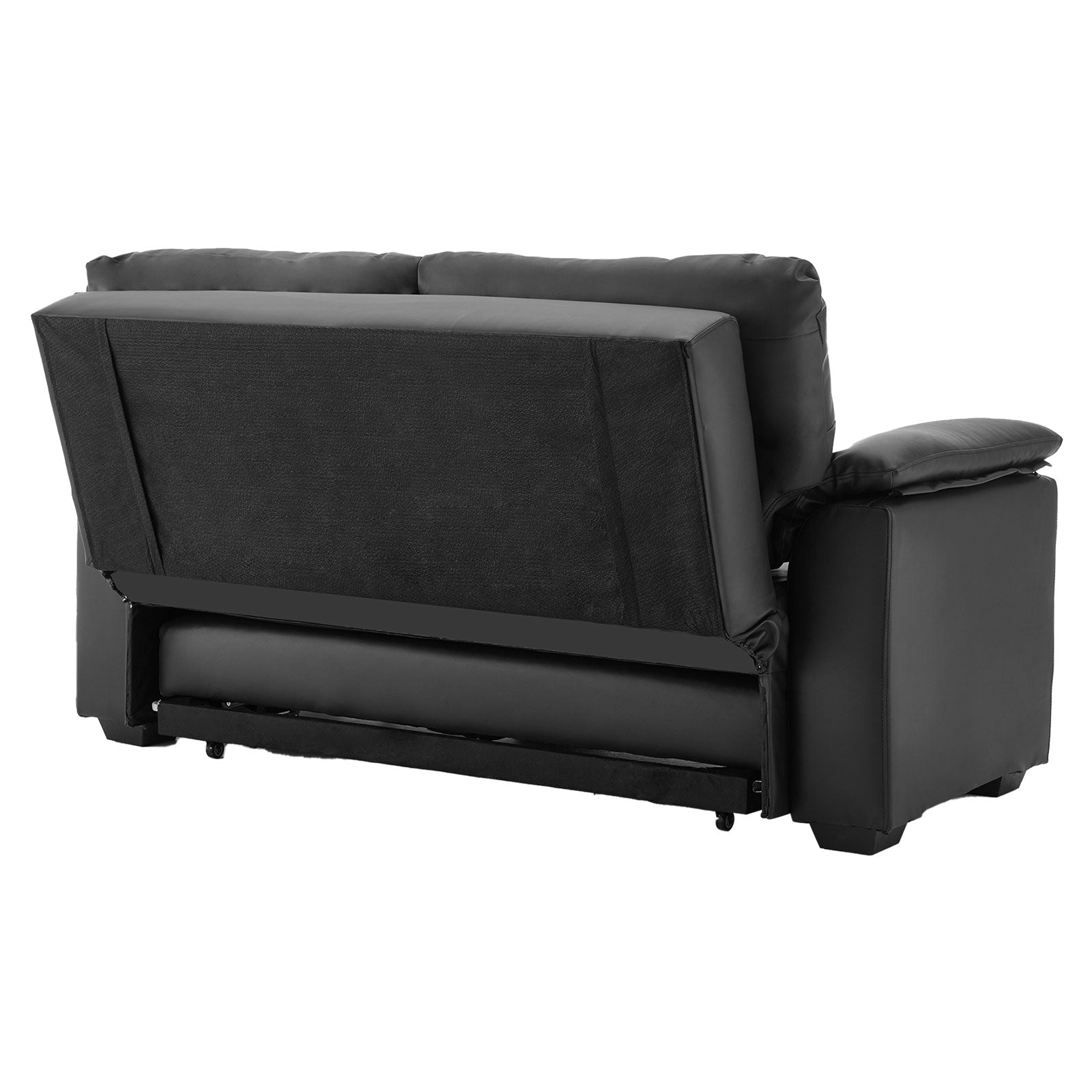 Black Faux Leather Sofa Bed with Extra Cushioning