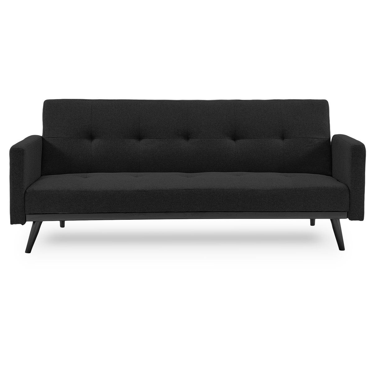 Convertible Faux Linen 3-Seater Sofa Bed w/ Armrests - Black