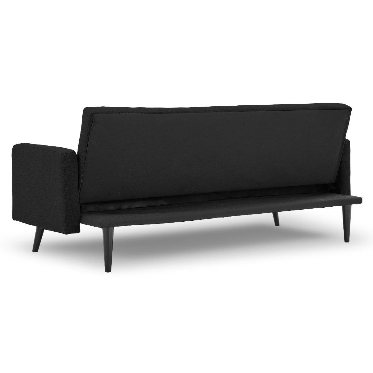 Convertible Faux Linen 3-Seater Sofa Bed w/ Armrests - Black