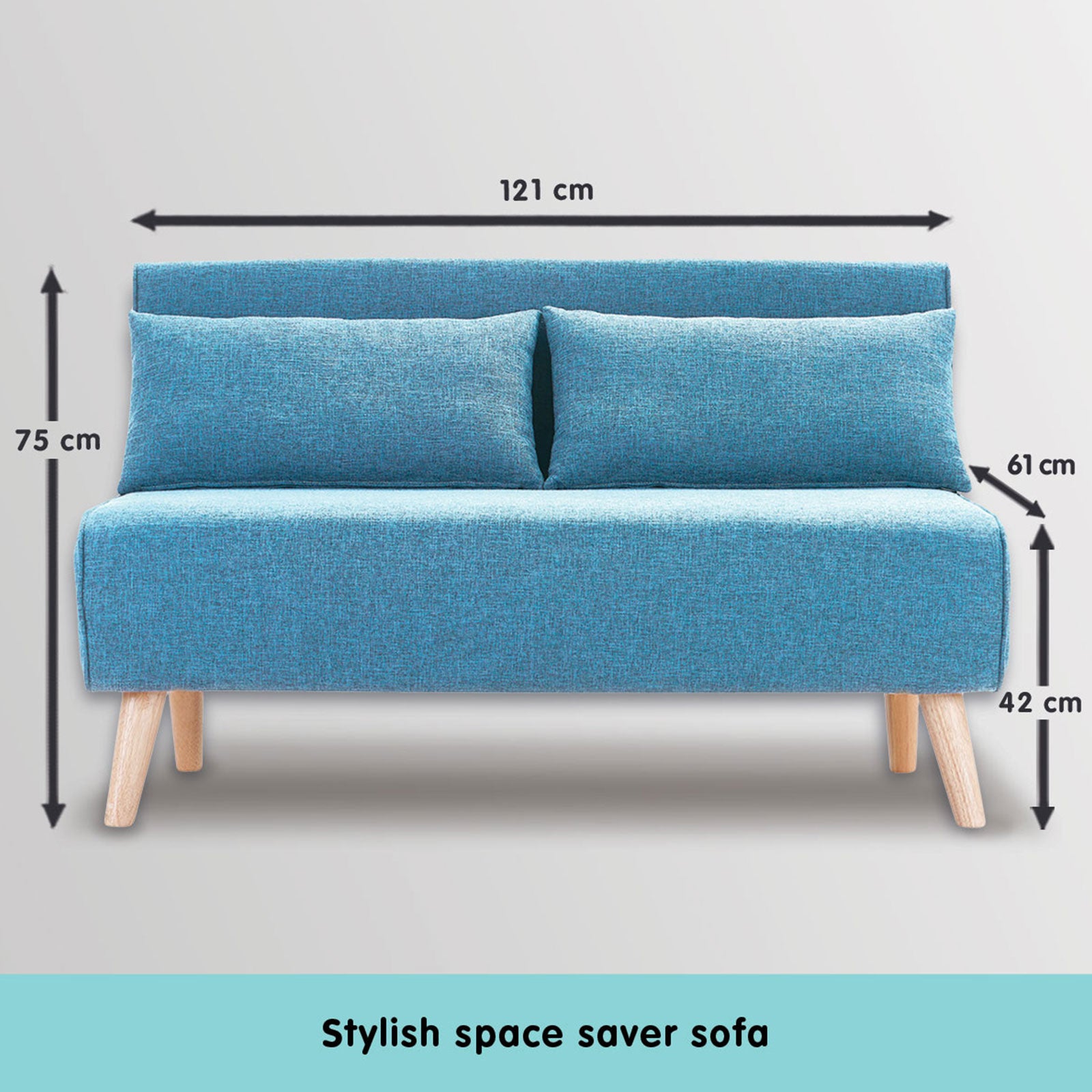 Adjustable Blue 2-Seater Sofa Bed with Linen Fabric, Sarantino