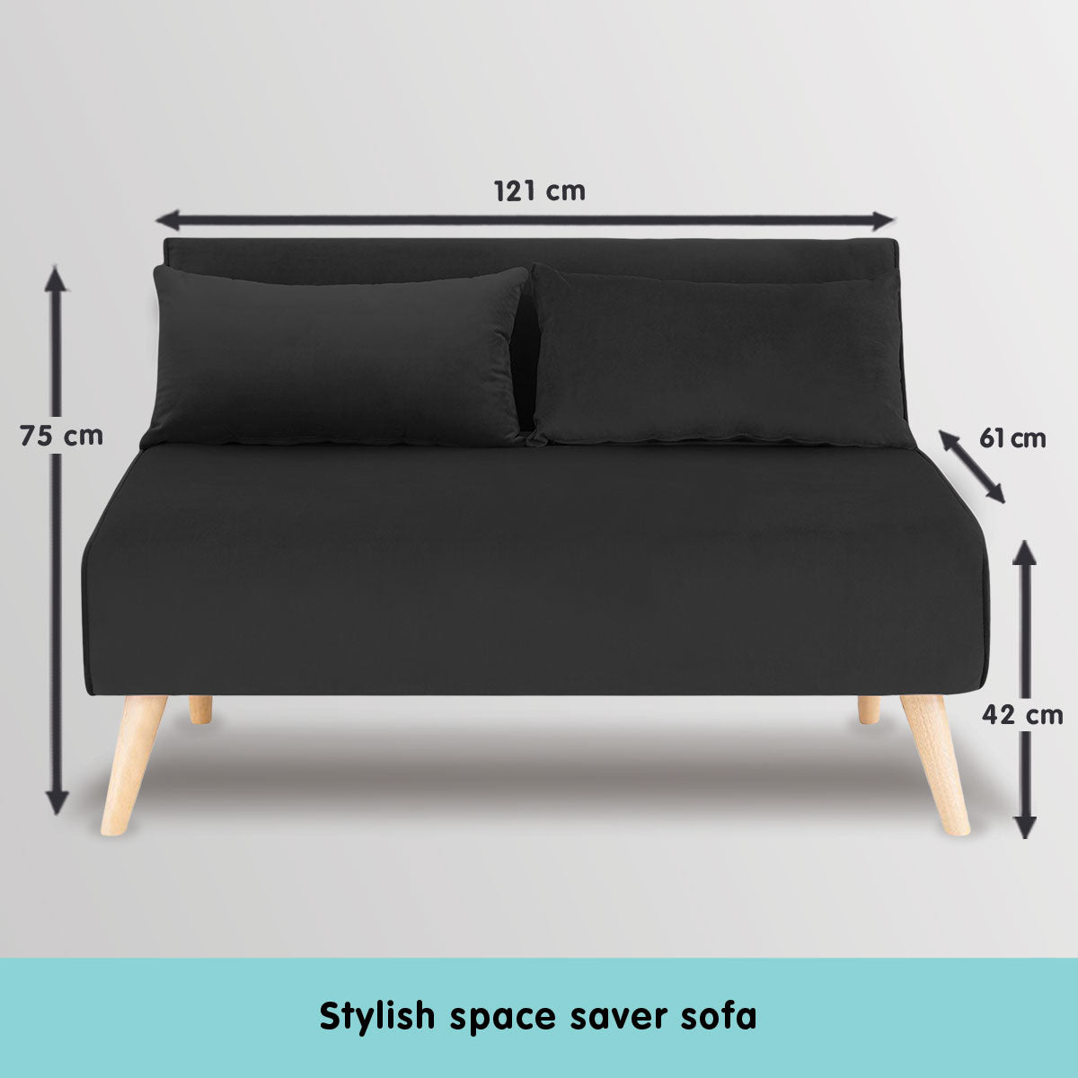 Soft Velvet Adjustable 2-Seater Sofa Bed with Wooden Frame