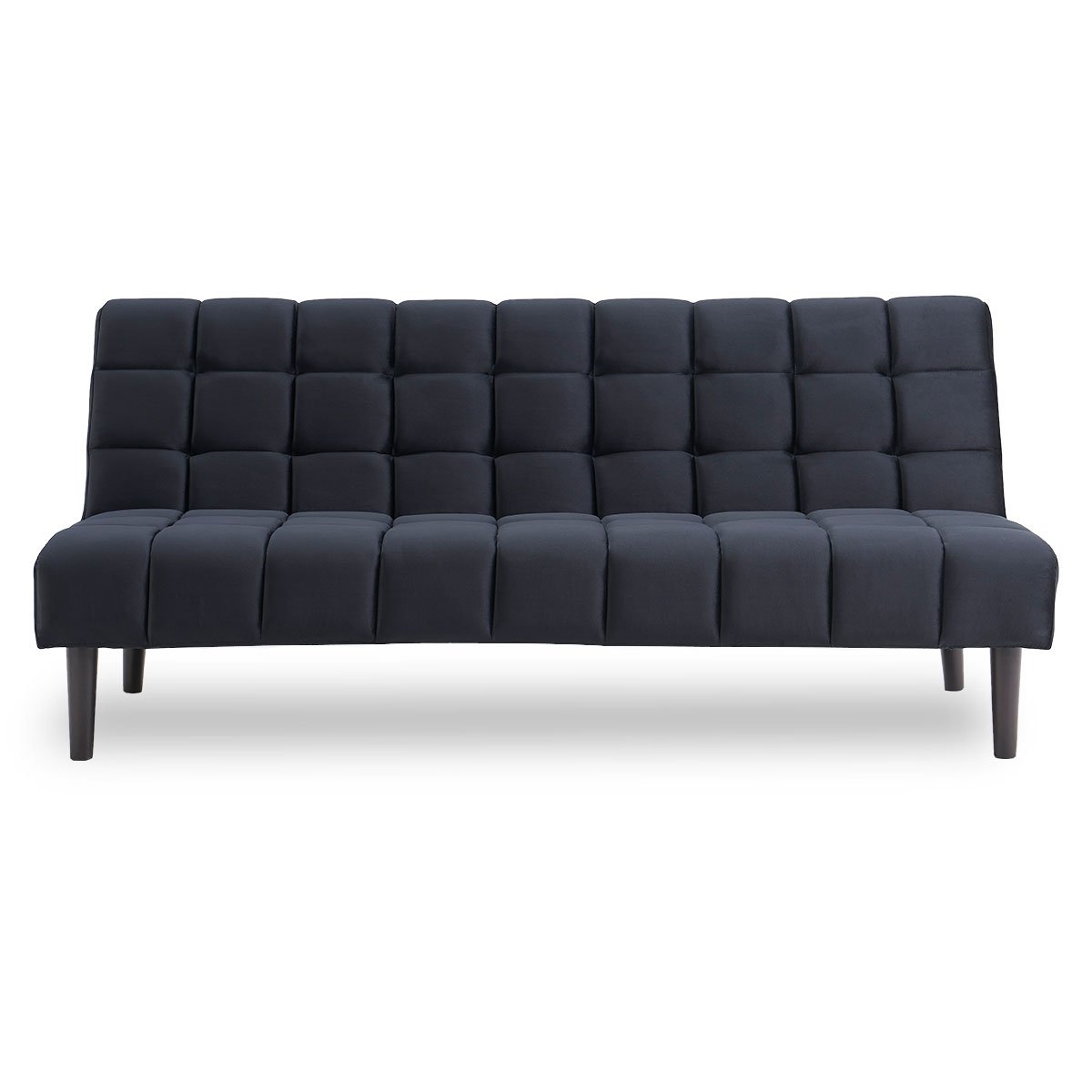 Faux Suede Sofa Bed, Wooden Frame, Black - Sarantino