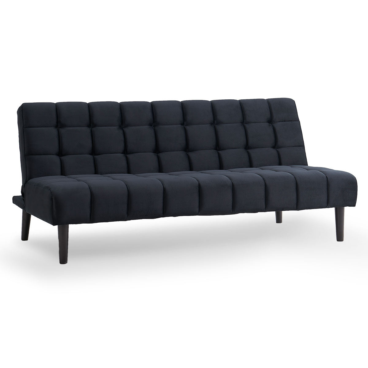 Faux Suede Sofa Bed, Wooden Frame, Black - Sarantino