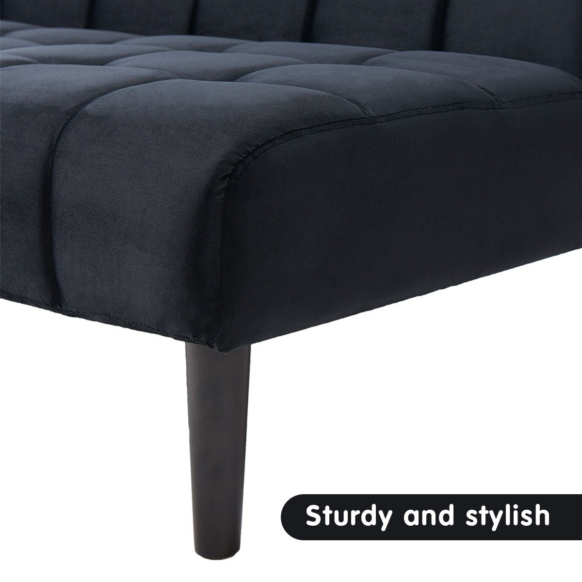 Faux Suede Sofa Bed, Wooden Frame, Black - Sarantino