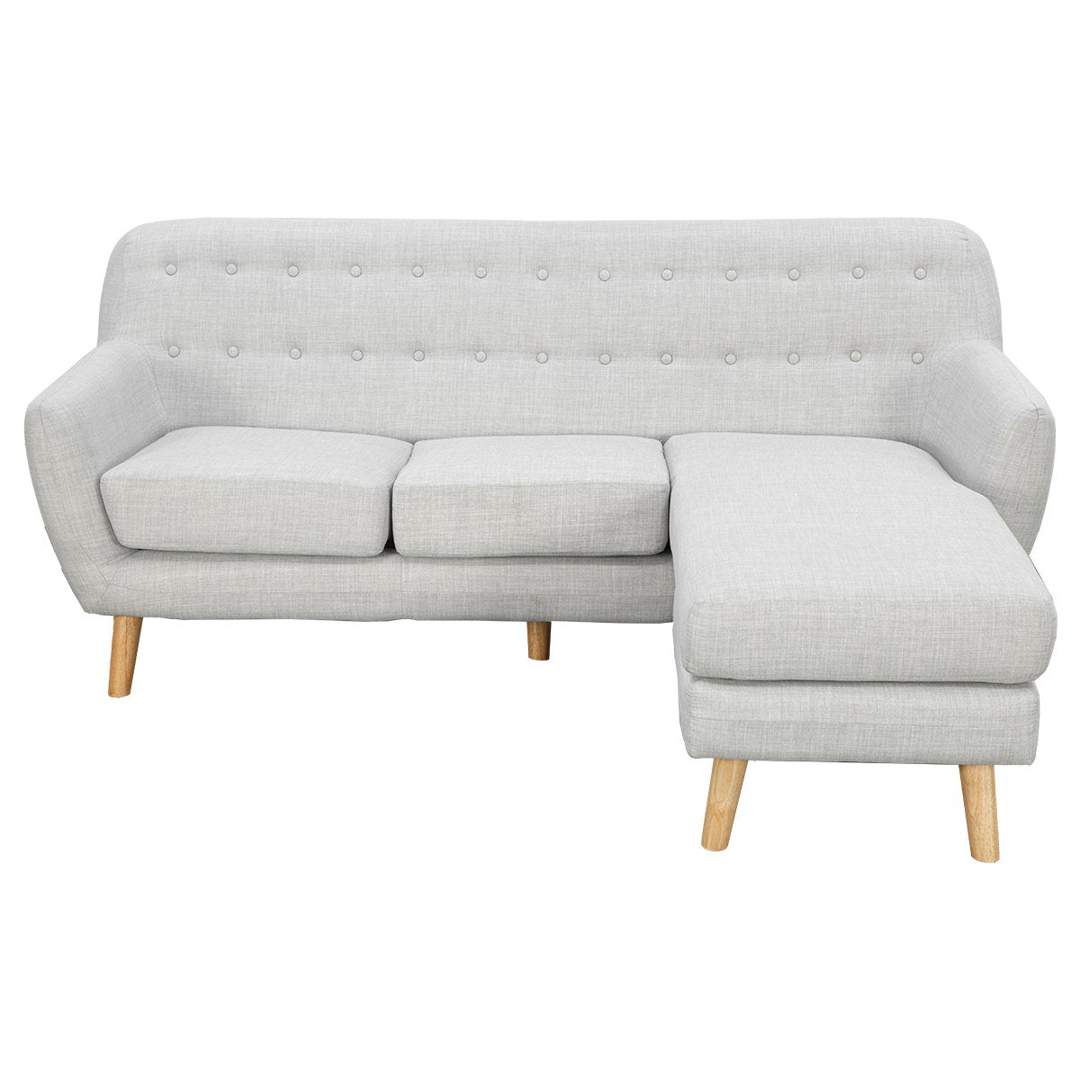 Linen Upholstered L-Shaped Sofa, Left Chaise, Wood Frame