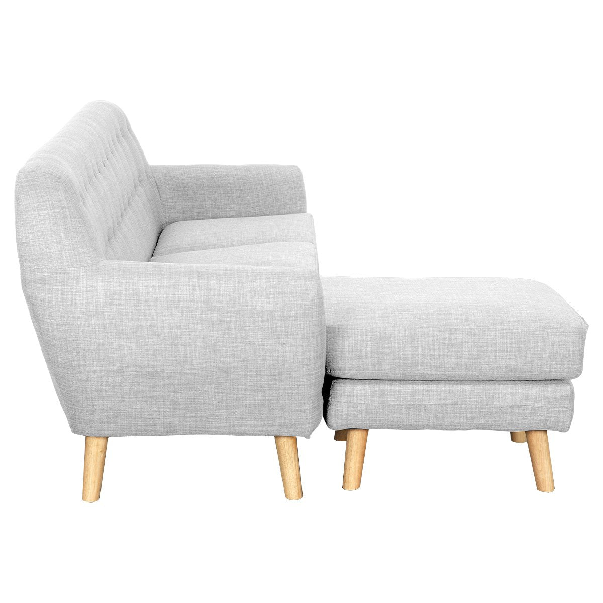 Linen Upholstered L-Shaped Sofa, Left Chaise, Wood Frame