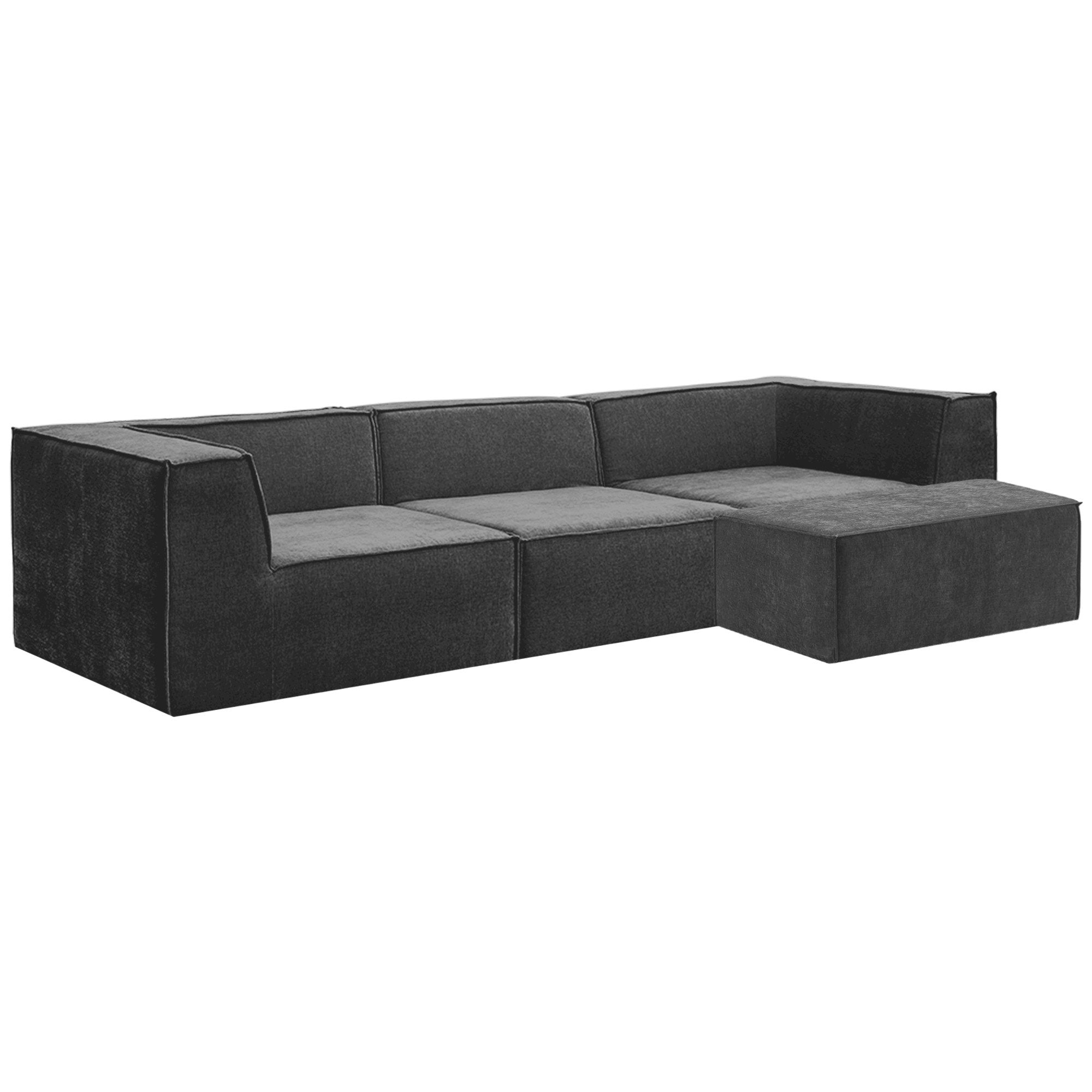 Novi 3-Seater Modular Sofa with Ottoman Black Non-Slip