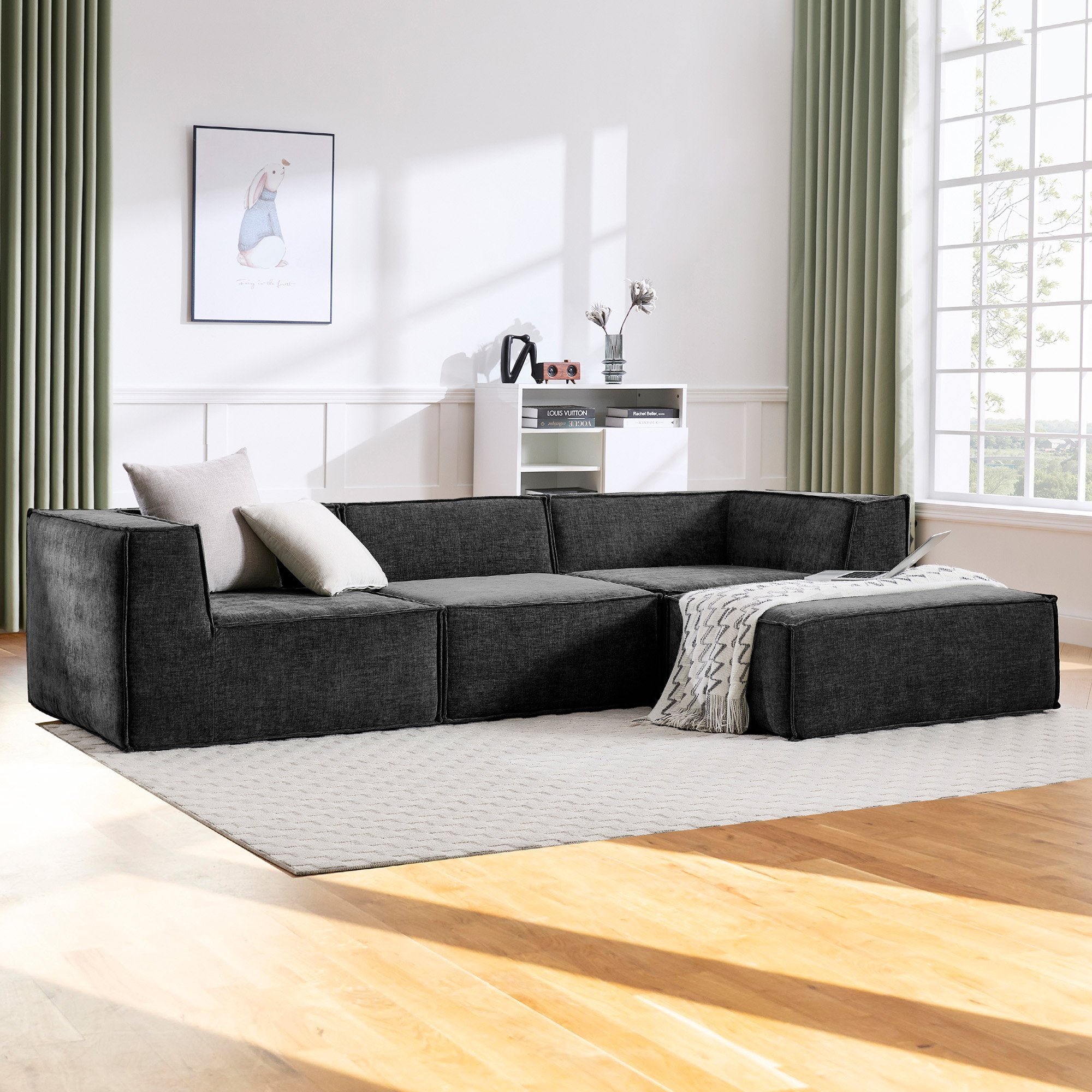 Novi 3-Seater Modular Sofa with Ottoman Black Non-Slip