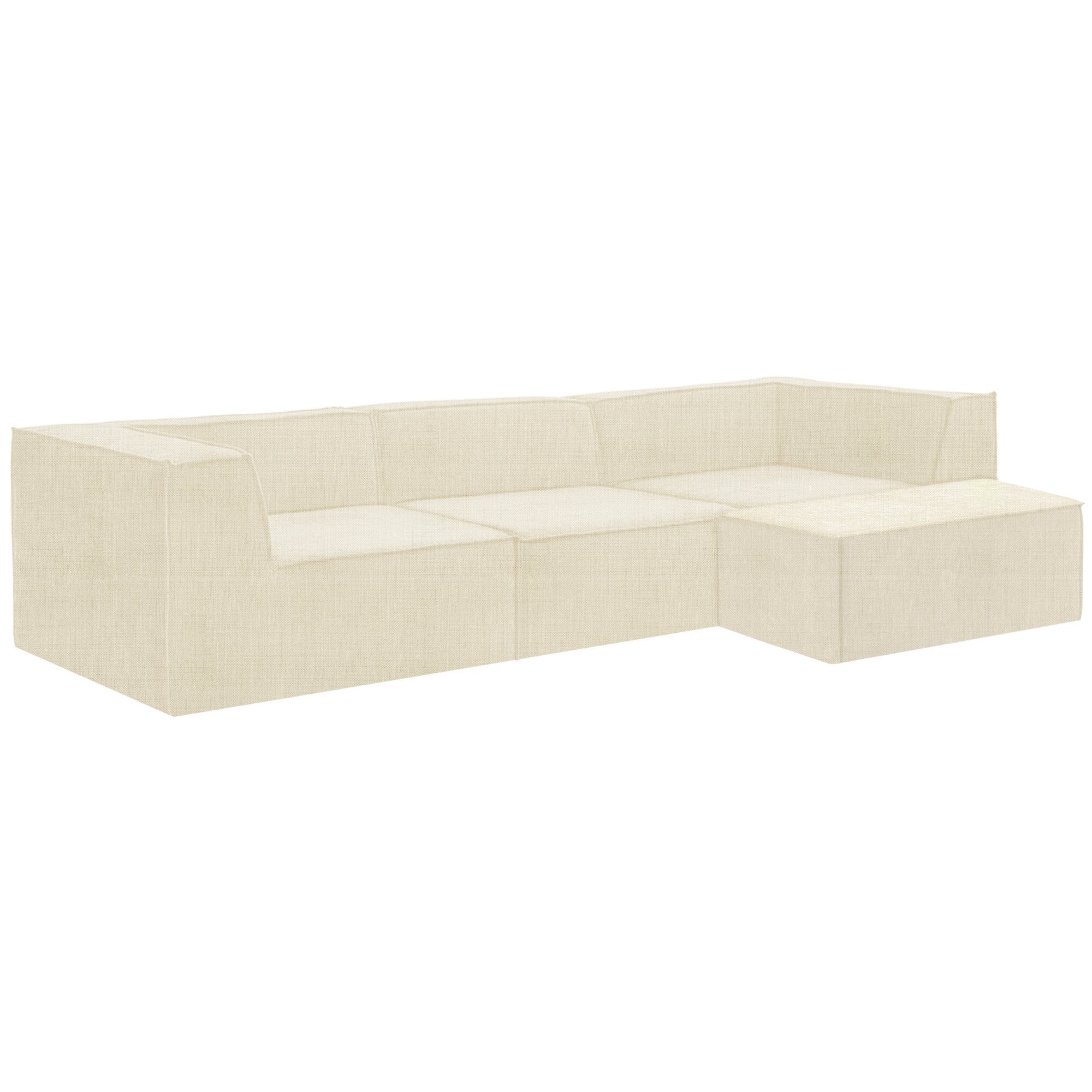 Novi 3-Seater Modular Sofa with Ottoman Cream Non-Slip
