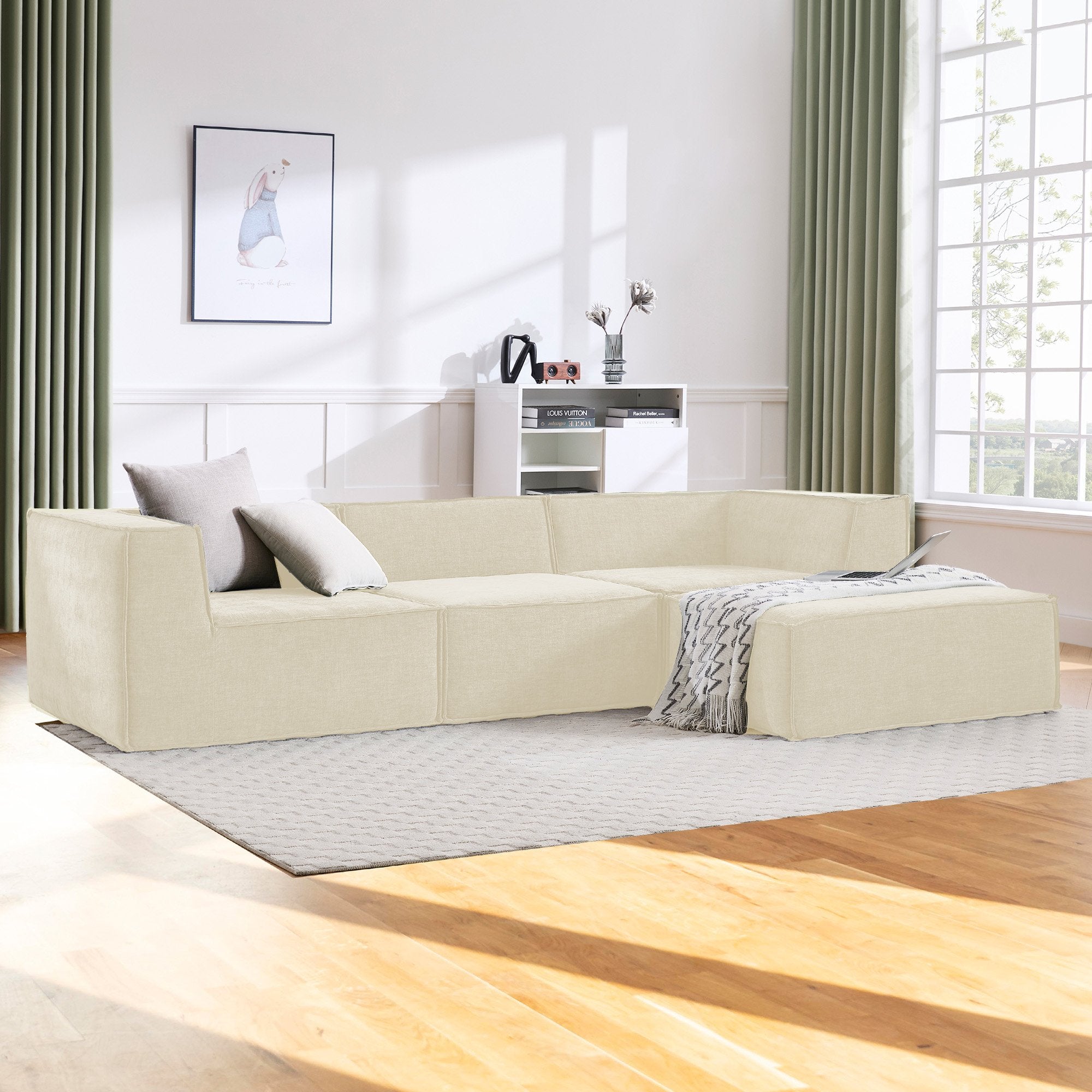 Novi 3-Seater Modular Sofa with Ottoman Cream Non-Slip